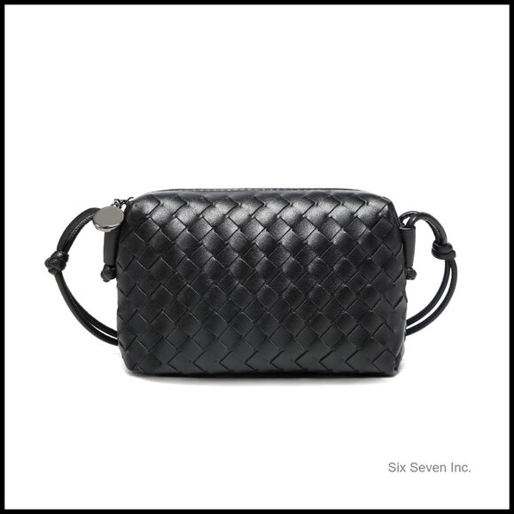 Small Woven Vegan Leather Crossbody Bag Lightweight Adjustable Strap